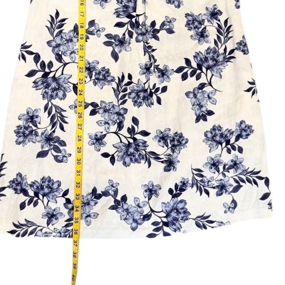 Connected Apparel Floral V Neck Linen Blend Midi Dress‎ Size 6 White Blue - Picture 8 of 9